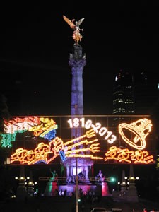 El Ángel de la Independencia in Mexico City's Bosque de Chapuletepec central park with Independence lights in foreground