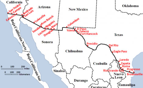 US/Mexico border crossings map