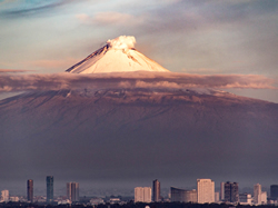 Popocateptl Volcano, Mexico City in the foreground