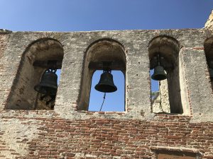 Three church bells at Mission San Ignacio Kadakaaman in Baja, Mexico